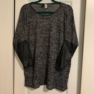 Heathered grey sweater with faux leather sleeves